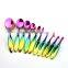 Soft fine hair Custom Private label tooth multi-purpose rainbow oval makeup brush set 10pcs
