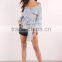 Wrap Neck Women Off Shoulder Stripe Blouse Women
