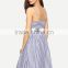 blue stripe sleeveless bow dress 2017 fashion smart lady casual dress