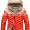 customize fashion women hoody winter warm down jacket/lovers' ladies nylon down feather coat