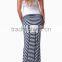 Fold Over Waistband Navy Blue White Print Maternity Long Skirts