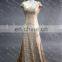 Shining Gold Sequin Short Sleeve Sexy Backless Girls Long Patterns Bridesmaid Dress