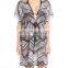 C84 Loose Fit Flutter Sleeves Cover-Up Tunic Printed Chiffon Beach Kaftan