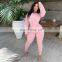 Casual Women Long Sleeves Back Zippers Bodysuit Skinny Raised Lines Pattern Outdoor Wear Stacked Jumpsuits