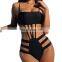 Women Sexy Cutout High Waisted One Piece Swimsuit Tummy Control Swimwear Brazilian String Bikini