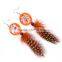 China Yiwu Modern Fashion Various Colors Feather Dream Catcher Earrings With 14k Gold Chains