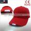 100% cotton 6 panels red cap with built-in LED light