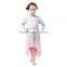 Valentine long sleeve maxi dress gray stripe pink lace trims girl dress