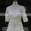 Real Sample Scoop Neck Half Sleeve Appliqued Lace Beaded Arabic Wedding Dress