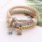 2016 Hot sale amazon wish Snakeskin weaving 3pcs set bangle Rubik's cube pendant crystal gold bracelet