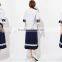 Female money navy blue printed knitted waistband draw string dress