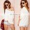 Drop shoulder deep V-neck at back woman knitted wool sweater