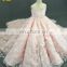 Real Pictures Ball Gown Ivory Fur Pink Long Flower Girl Dress