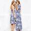 2016 guangdong dongguan High Fashion lady short Sleeve Printed Chiffon ladies long dress