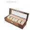 6 Slot Wooden Watch Box PU Leather Display Case Organizer Glass Jewelry Storage box