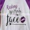 Girls purple ruffle Sleeve tops Boutique Kids Icing Raglan shirt letter print