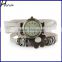 Student Flower Sense Retro Wrap Around Weave Leather Quartz Watch Bracelet White WP007
