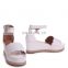 Cheap price White covered wedge with ankle buckle strap sandals ladies wedges shoes