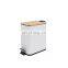 New Eco-friendly bamboo lid stainless steel foot pedal garbage bin 3L 5L metal rubbish dust bin for kitchen bathroom office