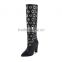 2016 Autumn winner new design high heel hollow-out half boots with metal circle thick heels dress boots