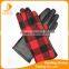2016 ladies cheap touch-screen checker design cloth gloves with imitation leather palm