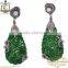 Jade 925 Silver Carved Earrings 14K Yellow Gold Earrings, Jade Carving Earrings, Diamond Earrings, Gemstone Diamond Earrings