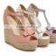 2015 fancy ladies sandal shoes ladies party shoes high heel with decoration wedge shoes super high heel 