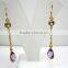 Amethyst & Citrine Pear & Round Facet 925 Sterling Silver Earrings, Designer Gemstone Earrings, Fashionable Bezel Earrings