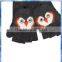 cute penguin capped mitten grey knit hand gloves for women