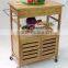 KD wooden kitchen trolley with metal basket