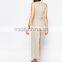 Linen Round Neckline Sleeveless Belt Waist Made in China Long Jumpsuit