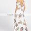 White Floral Cami Dress 2017 Women Sexy Cold Shoulder Sexy Split Ruffle Trim Wrap Dress