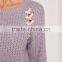 Custom Label Brand Women Plain Long Sleeve Knitwear Crewneck Lace Up Jumper Purple Pullover Oversized