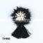 Elegance black feather badge with crystal brooch for fashion jewelry