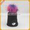 2017 New Pom Snowflake Custom Embroidery Beanie raccoon fur Knitted Bobble Hat