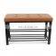 Customized Modern and Practical Metal Fabric Shoe Stool Shelves Storage Bench With Buttons for Living Room