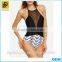 Wholesale Black Sexy Block Mesh -neck Lady Summer Casual One-Piece Swimwear