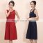 Women's U-Neck Sleeveless A Line Loose Design Linen Dress Solid Color Dress With Stripe Belt