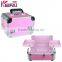 High-End Pink Pu Double Open Carry Aluminum Makeup Storage Box With 4 Trays