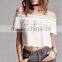 Woman Fashion off the Shoulder Embroidery Short Sleeve Blouse