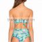 Girls' High Waisted Green Printing Thong Bandage Sexy Split Brazil Bikini Swimwear