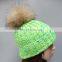 Stock hat fashion winter real big raccoon fur ball knitted beanie hat