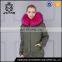 Khaki green outer shell raccoon fur collar and lining parka for women