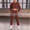Women Causal clothing Custom Logo 2 two pieces Oversize Crop Sweatshirt and Jogger Sets for Ladies