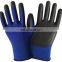 15 G Blue Nylon Lining  Black Foam Nitrile Coated Rough Finished Work Gloves