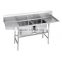 Freestanding Restaurant Kitchen 2 Two Compartment Commercial Stainless Steel Sink with Two Drainboard
