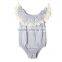 Wholesale solid gray baby clothes with cream lace ruffle baby romper