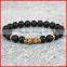 KJL-0113 2016 New Design Mens Bracelets Wholesale 8mm Matte Black Aagate Stone Beads Antique With Gold Silver Skull Bracelets