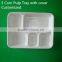 Biodegradable customized 5 Compartment sugarcane Pulp Fiber Tray with cover
