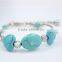 Turquoise Stone Heart Bracelet with Silver Flower For Women Jewelry 2016 Fashion style